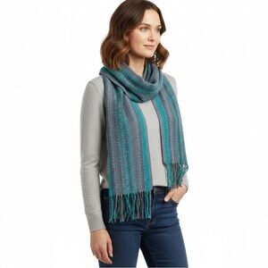 NWT Fisherman’s Daughter Cape Cod Artisan Woven Scarf Teal Grey Bouclé